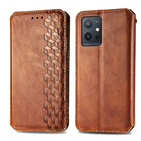 Coque Portefeuille Livre Cuir Etui Clapet S01D pour Vivo Y52t 5G Marron