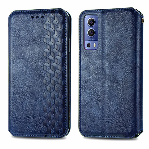 Coque Portefeuille Livre Cuir Etui Clapet S01D pour Vivo Y72 5G Bleu