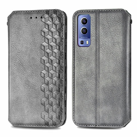 Coque Portefeuille Livre Cuir Etui Clapet S01D pour Vivo Y72 5G Gris