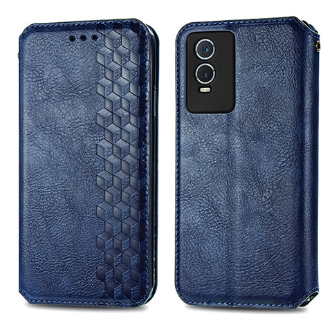 Coque Portefeuille Livre Cuir Etui Clapet S01D pour Vivo Y74s 5G Bleu