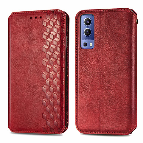 Coque Portefeuille Livre Cuir Etui Clapet S01D pour Vivo Y75s 5G Rouge