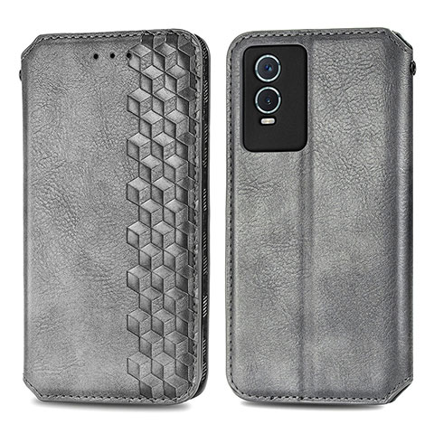 Coque Portefeuille Livre Cuir Etui Clapet S01D pour Vivo Y76s 5G Gris