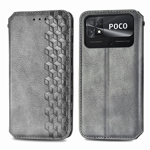 Coque Portefeuille Livre Cuir Etui Clapet S01D pour Xiaomi Poco C40 Gris