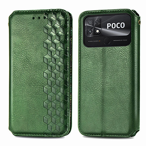 Coque Portefeuille Livre Cuir Etui Clapet S01D pour Xiaomi Poco C40 Vert