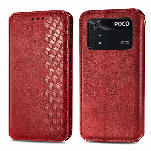 Coque Portefeuille Livre Cuir Etui Clapet S01D pour Xiaomi Poco M4 Pro 4G Rouge