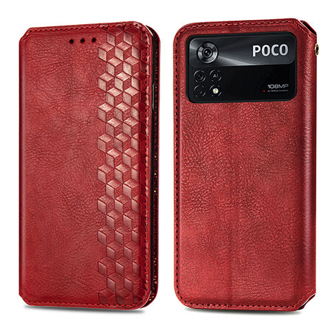 Coque Portefeuille Livre Cuir Etui Clapet S01D pour Xiaomi Poco X4 Pro 5G Rouge