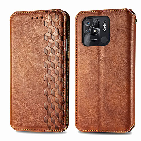 Coque Portefeuille Livre Cuir Etui Clapet S01D pour Xiaomi Redmi 10 India Marron