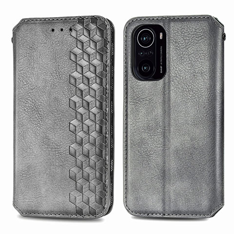 Coque Portefeuille Livre Cuir Etui Clapet S01D pour Xiaomi Redmi K40 5G Gris