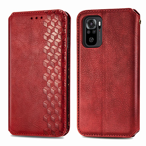 Coque Portefeuille Livre Cuir Etui Clapet S01D pour Xiaomi Redmi Note 10 4G Rouge