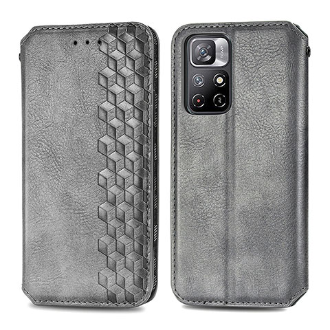 Coque Portefeuille Livre Cuir Etui Clapet S01D pour Xiaomi Redmi Note 11 5G Gris