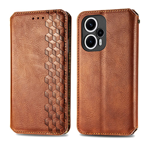 Coque Portefeuille Livre Cuir Etui Clapet S01D pour Xiaomi Redmi Note 12 Turbo 5G Marron