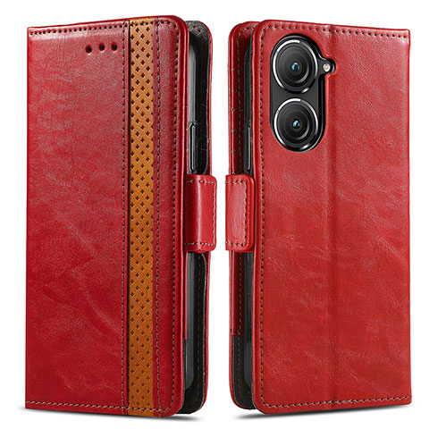 Coque Portefeuille Livre Cuir Etui Clapet S02D pour Asus Zenfone 9 Rouge