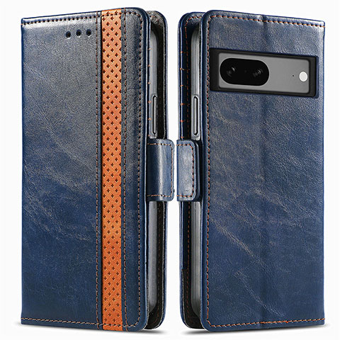 Coque Portefeuille Livre Cuir Etui Clapet S02D pour Google Pixel 7 5G Bleu