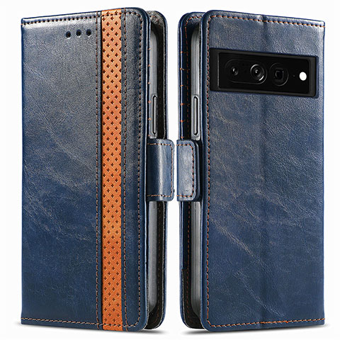 Coque Portefeuille Livre Cuir Etui Clapet S02D pour Google Pixel 7 Pro 5G Bleu