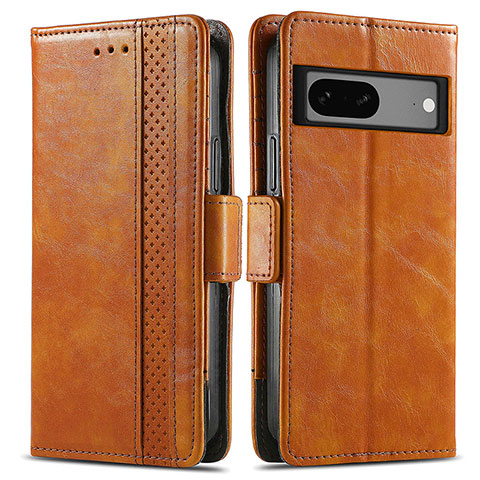 Coque Portefeuille Livre Cuir Etui Clapet S02D pour Google Pixel 7a 5G Brun Clair