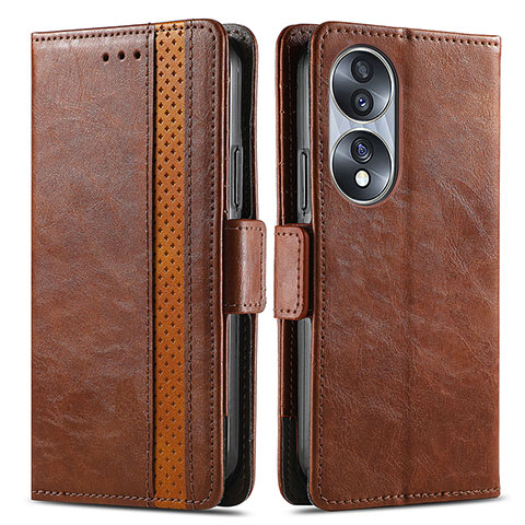 Coque Portefeuille Livre Cuir Etui Clapet S02D pour Huawei Honor X7b Marron