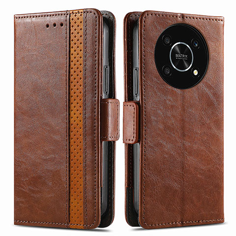 Coque Portefeuille Livre Cuir Etui Clapet S02D pour Huawei Honor X9 5G Marron