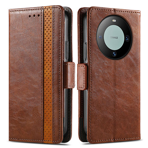 Coque Portefeuille Livre Cuir Etui Clapet S02D pour Huawei Mate 60 Marron