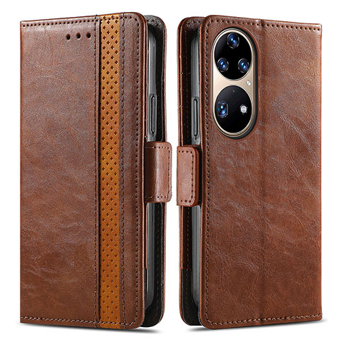 Coque Portefeuille Livre Cuir Etui Clapet S02D pour Huawei P50 Marron