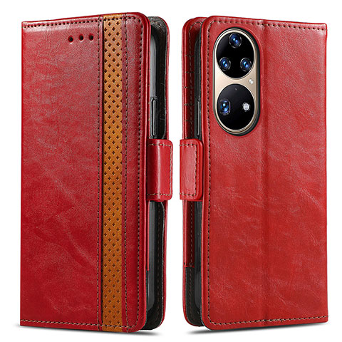 Coque Portefeuille Livre Cuir Etui Clapet S02D pour Huawei P50 Rouge