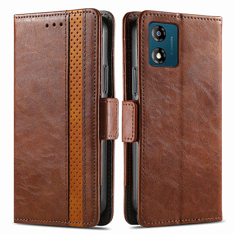 Coque Portefeuille Livre Cuir Etui Clapet S02D pour Motorola Moto E13 Marron