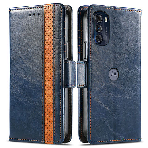 Coque Portefeuille Livre Cuir Etui Clapet S02D pour Motorola Moto G 5G (2022) Bleu