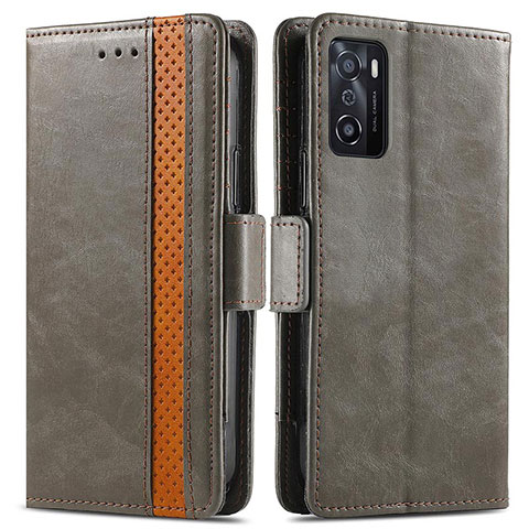 Coque Portefeuille Livre Cuir Etui Clapet S02D pour Oppo A55S 5G Gris