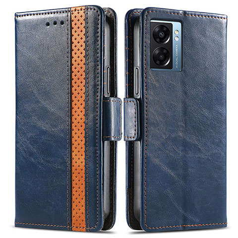 Coque Portefeuille Livre Cuir Etui Clapet S02D pour Oppo A56S 5G Bleu