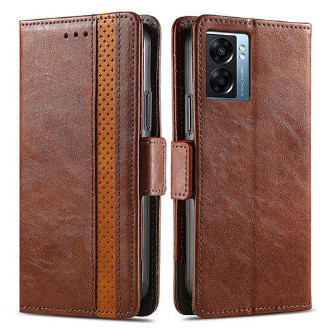 Coque Portefeuille Livre Cuir Etui Clapet S02D pour Oppo A57 5G Marron