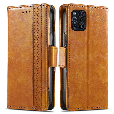 Coque Portefeuille Livre Cuir Etui Clapet S02D pour Oppo Find X3 5G Brun Clair