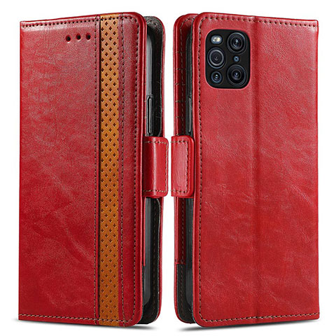 Coque Portefeuille Livre Cuir Etui Clapet S02D pour Oppo Find X3 5G Rouge