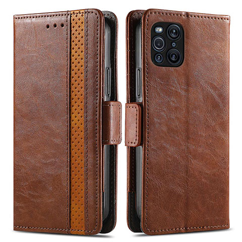 Coque Portefeuille Livre Cuir Etui Clapet S02D pour Oppo Find X3 Pro 5G Marron