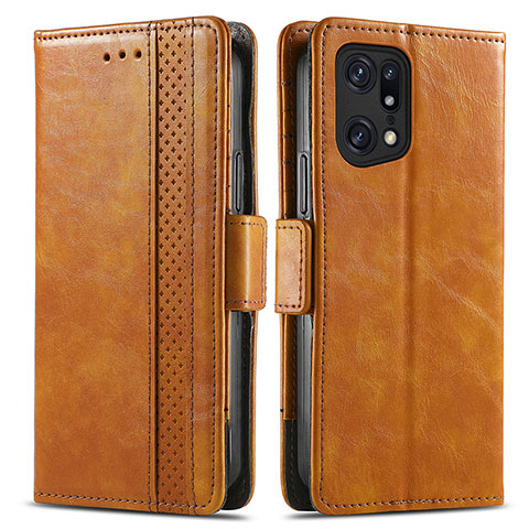 Coque Portefeuille Livre Cuir Etui Clapet S02D pour Oppo Find X5 5G Brun Clair