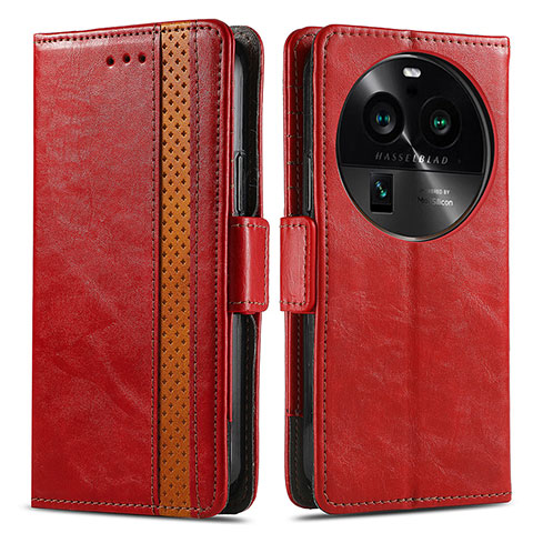 Coque Portefeuille Livre Cuir Etui Clapet S02D pour Oppo Find X6 5G Rouge