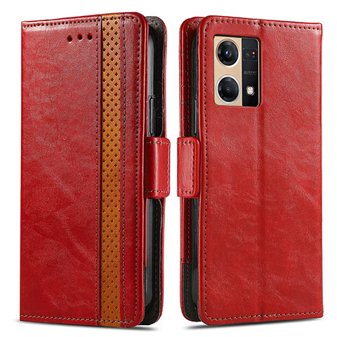 Coque Portefeuille Livre Cuir Etui Clapet S02D pour Oppo Reno8 4G Rouge