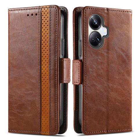 Coque Portefeuille Livre Cuir Etui Clapet S02D pour Realme 10 Pro+ Plus 5G Marron