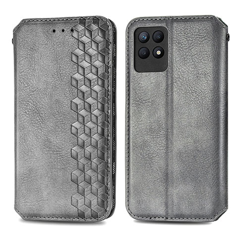 Coque Portefeuille Livre Cuir Etui Clapet S02D pour Realme 8i Gris