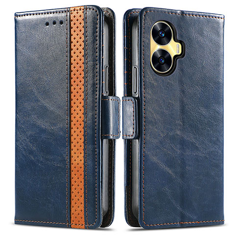 Coque Portefeuille Livre Cuir Etui Clapet S02D pour Realme C55 Bleu