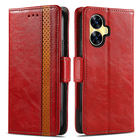 Coque Portefeuille Livre Cuir Etui Clapet S02D pour Realme C55 Rouge