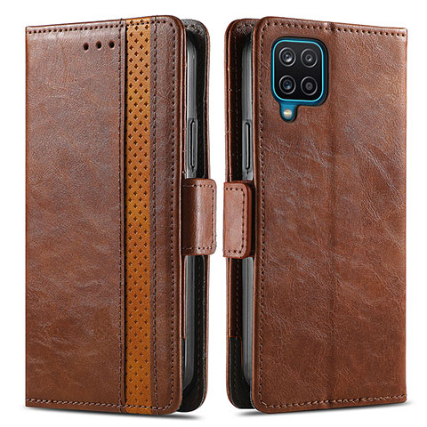 Coque Portefeuille Livre Cuir Etui Clapet S02D pour Samsung Galaxy A12 Marron