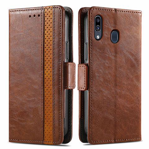 Coque Portefeuille Livre Cuir Etui Clapet S02D pour Samsung Galaxy A20 Marron