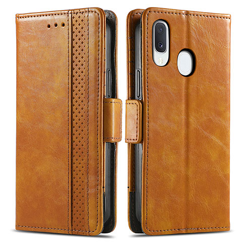 Coque Portefeuille Livre Cuir Etui Clapet S02D pour Samsung Galaxy A20e Brun Clair