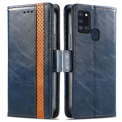 Coque Portefeuille Livre Cuir Etui Clapet S02D pour Samsung Galaxy A21s Bleu