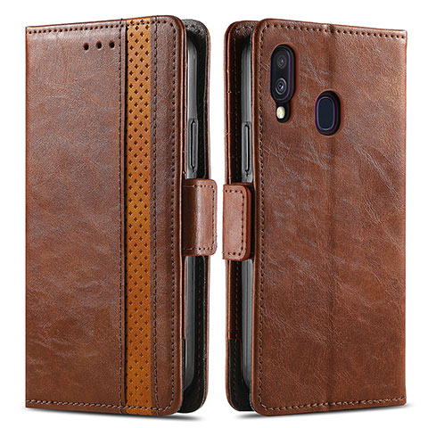 Coque Portefeuille Livre Cuir Etui Clapet S02D pour Samsung Galaxy A40 Marron