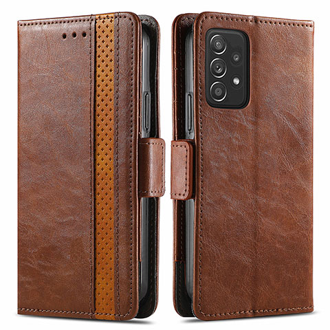 Coque Portefeuille Livre Cuir Etui Clapet S02D pour Samsung Galaxy A52 4G Marron