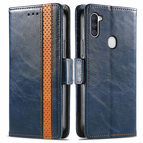 Coque Portefeuille Livre Cuir Etui Clapet S02D pour Samsung Galaxy M11 Bleu