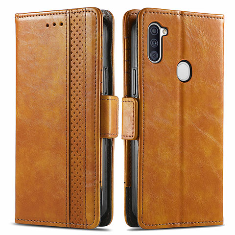 Coque Portefeuille Livre Cuir Etui Clapet S02D pour Samsung Galaxy M11 Brun Clair