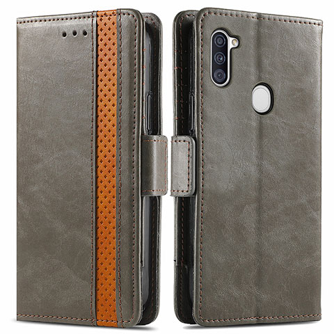 Coque Portefeuille Livre Cuir Etui Clapet S02D pour Samsung Galaxy M11 Gris