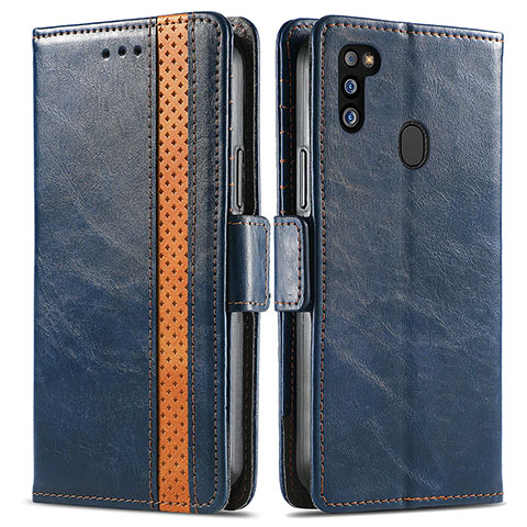 Coque Portefeuille Livre Cuir Etui Clapet S02D pour Samsung Galaxy M21 Bleu