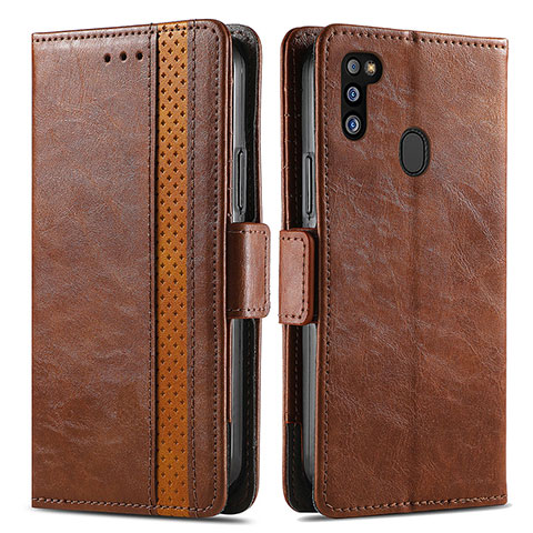 Coque Portefeuille Livre Cuir Etui Clapet S02D pour Samsung Galaxy M21 Marron